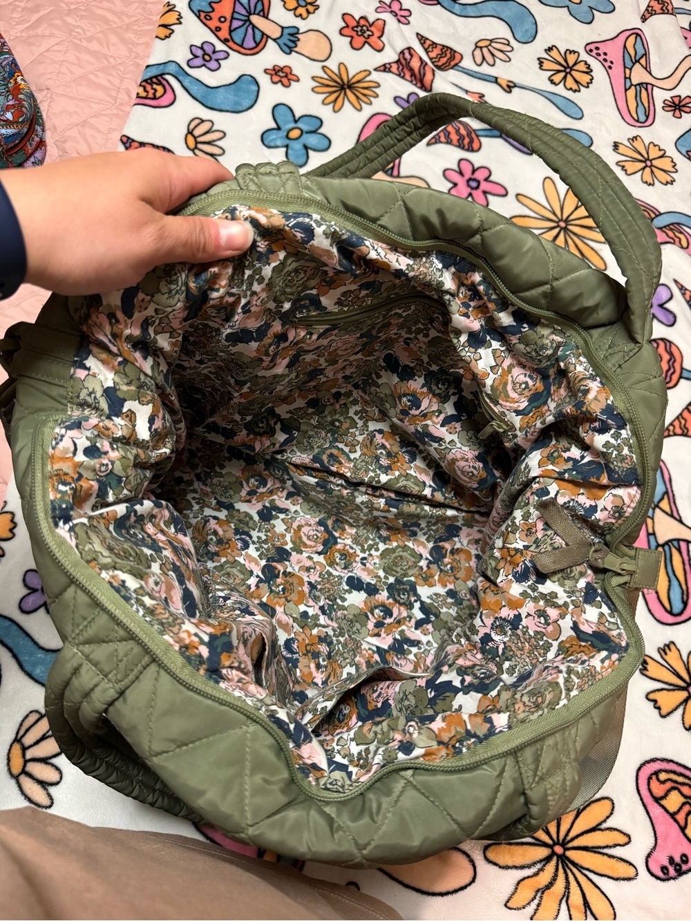 Vera Bradley Quilted Olive Green Tote with Adjustable Strap - Picture 2 of 4